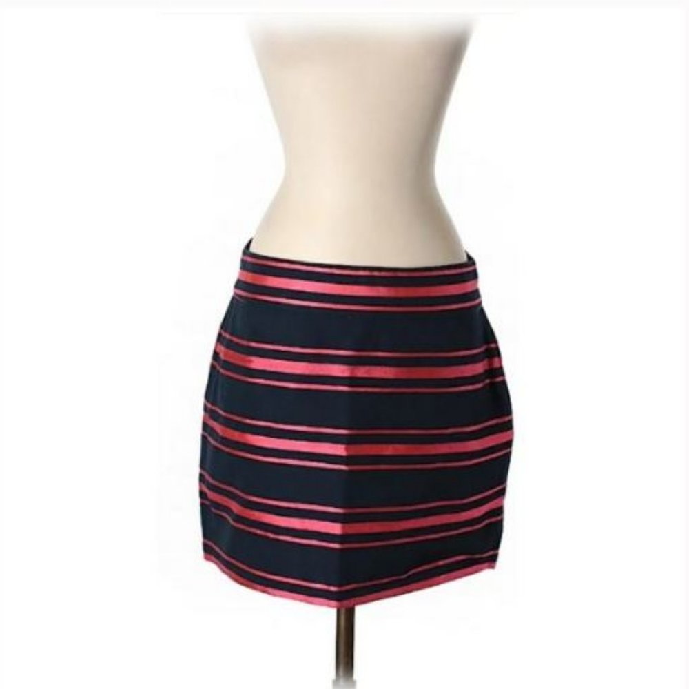 J. Crew Navy & Coral Striped Skirt